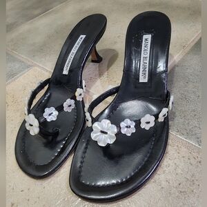 Black Manolo Blahnik Heel with Floral Details Size 36 1/2
